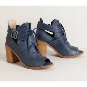 Women's Blue Peep-Toe Block Heel Sandals